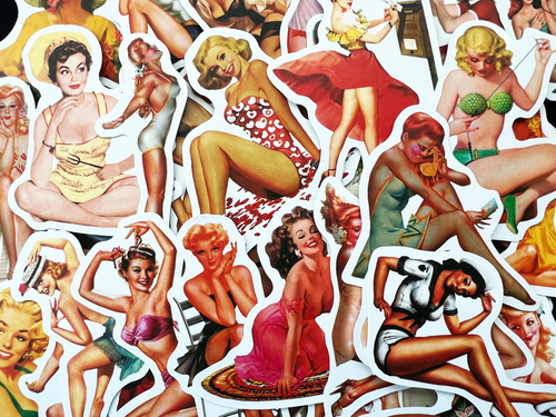 50 Vintage Stil Pin Up Mädchen Damen Vinyl Skateboard Helm Aufkleber - Bild 3 von 4