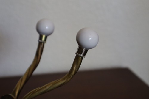 VTG BRASS Porcelain 4 Knob Double Hooks Wall Mount Towel Hanger ~6.25”H Interpur - Picture 11 of 11