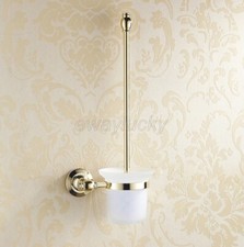 Gold Color Brass Wall Mounted Bathroom Toilet Cleaning Brush and Holder Set