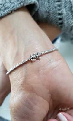 14K White Gold Natural Diamond Adjustable Anniversary Tennis Bracelet Gift 