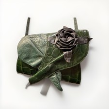 Vintage Aviva Croc Embossed Leather Green Rose Flower Shoulder Bag USA-made