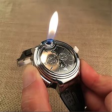 Reloj Exterior Inflable Encendedor Moda Metal Gas A Prueba de Viento Portátil Llama Abierta