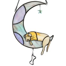 BOXCASA Dog Memorial Stained Glass Window Hanging - Dog on Moon Rainbow Suncatch