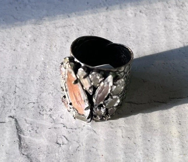 Anel de vidro rosa pastel metal prata Begail original Konplott  - Imagem 2 de 4