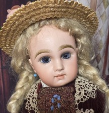 18.5" Antique Doll French Jumeau Closed Mouth Bebe Depose Tete Paperweight eyes