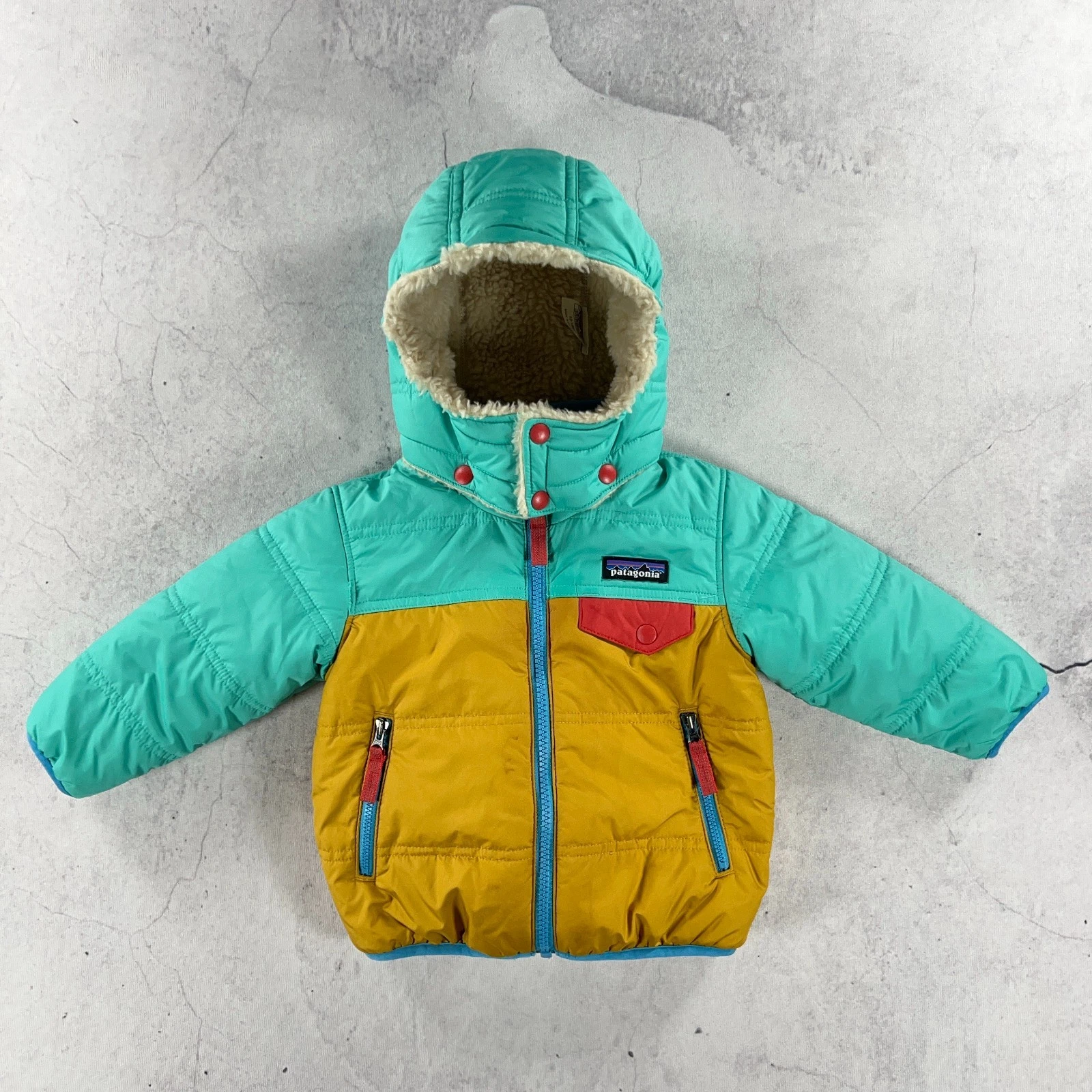 Patagonia Coat Baby 12-18 Months Reversible Tribbles Hoody Colourblock Sherpa