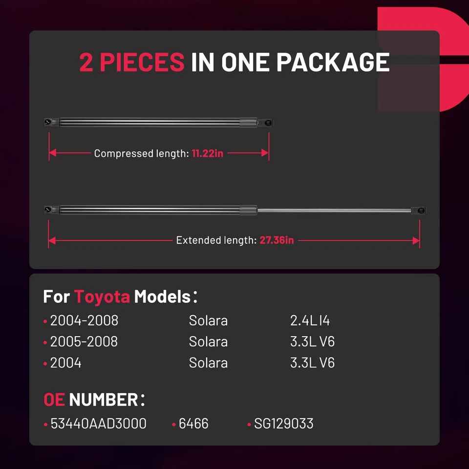 For 2004-2008 Toyota Solara 2Pcs Front Hood Lift Supports Gas Shock Spring Prop Foto 2 de 4