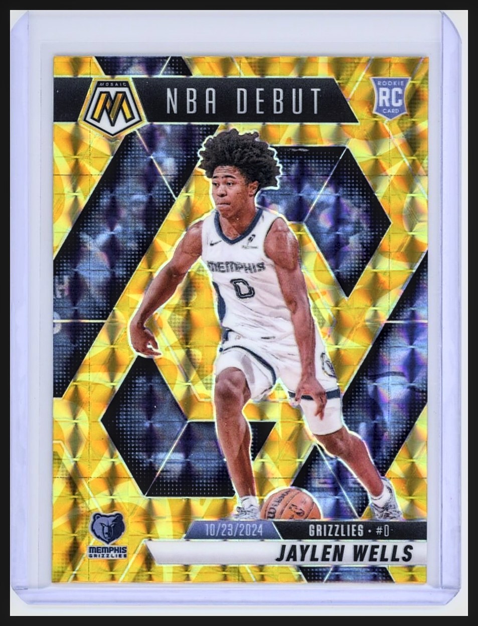 2024-25 Panini Mosaic #260 Jaylen Wells RC Debut Reactive Yellow Prizm Memphis