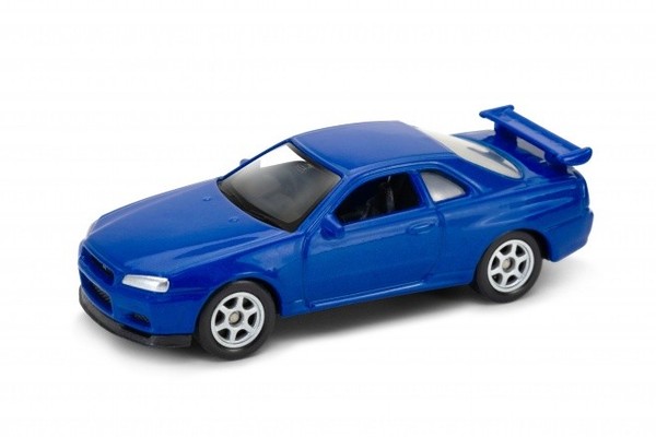 Welly Nissan Skyline GT-R R34 Blau 1:60 Die Cast Metal Model Neu Im Kasten 52402-image