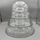 Set Of 4 VTG PYREX White Colonial Mist Clear Nesting Mixing Bowls