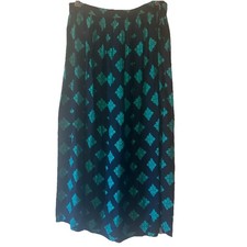 Vintage 80s/90s Navy Teal Patterned Midi Skirt