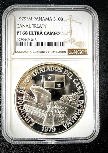 1979 PANAMA SILVER $10 BALBOAS CANAL TREATY NGC PF 68 ULTRA CAMEO BEAUTIFUL!!!