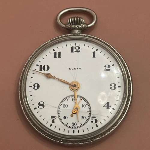 Antique Art Deco 1922 Elgin Pocket Watch 12s 7j Grade 303 Model 3 Runs Silveroid