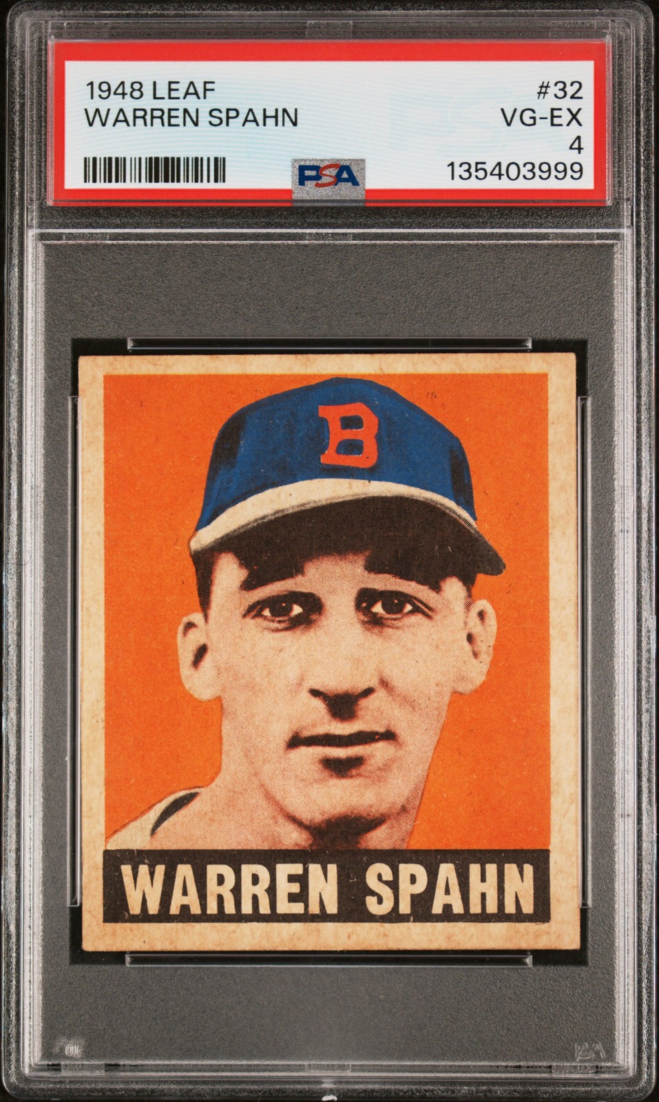 1948 LEAF #32 WARREN SPAHN PSA 4