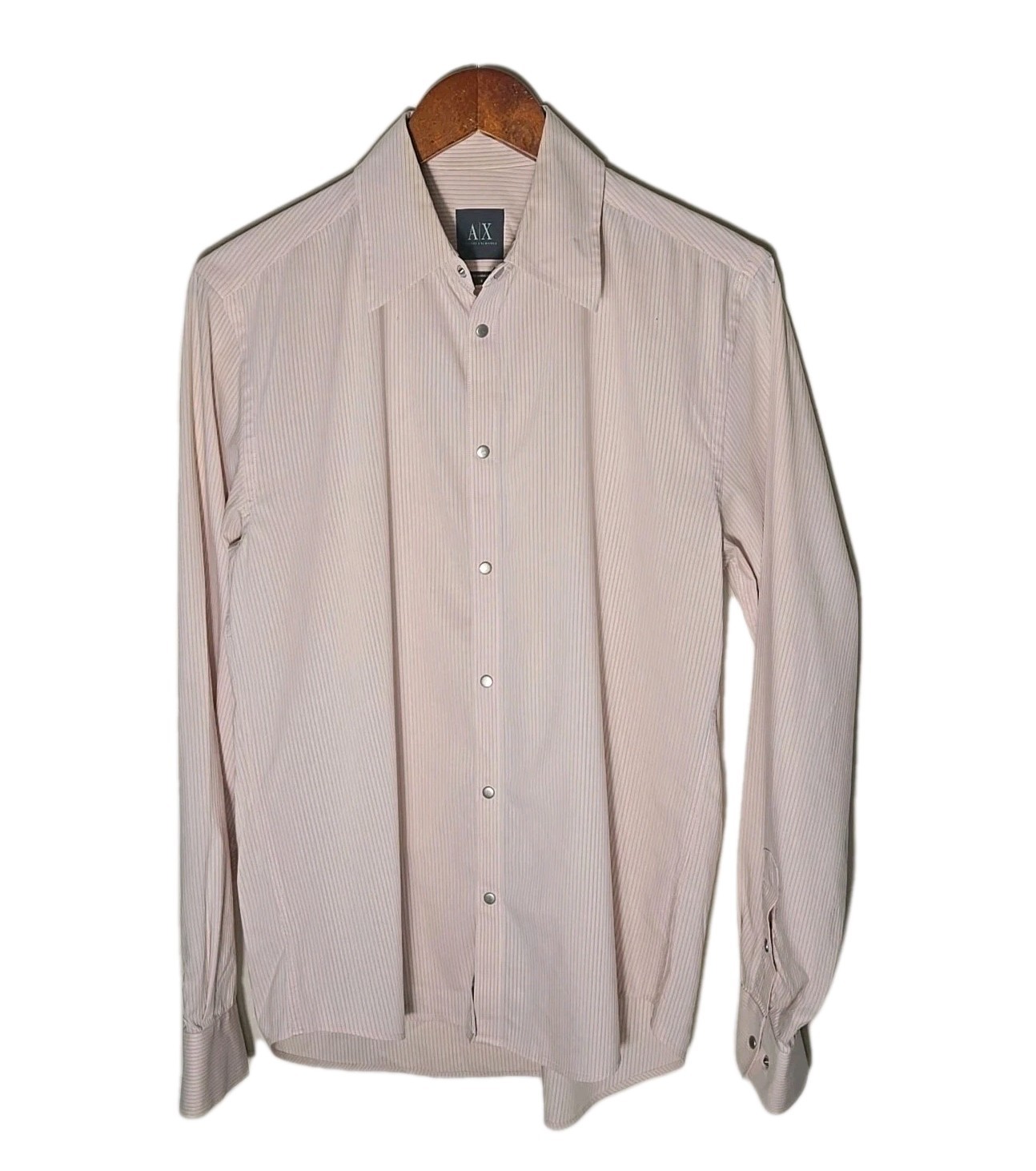 AX ARMANI EXCHANGE Shirt Mens S Striped Slim Fit Long Sleeve Button Up White Blu