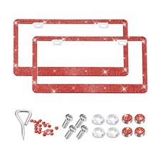 2PCS Bling Car License Plate Frame, Stainless Steel Rhinestone Vehicle Licens...
