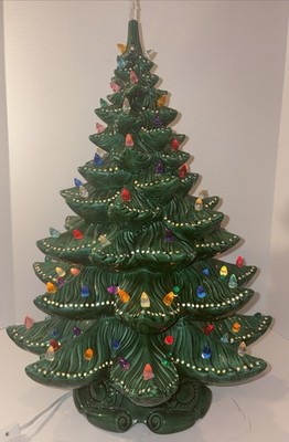 Vintage Large Ceramic Christmas Tree 24  Light Up Music Box 2 Piece