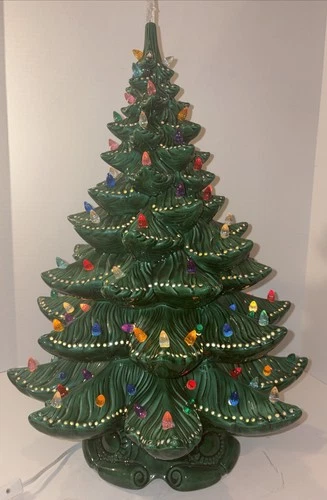 Vintage Large Ceramic Christmas Tree 24” Light Up Music Box 2 Piece