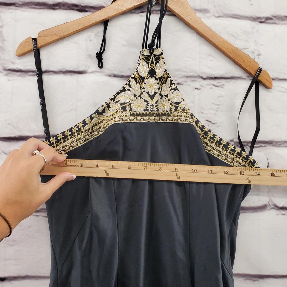 NICOLE MILLER Halter Shift Dress Womens 6 Embroidered Metallic Weave Vintage - Image 2 of 4