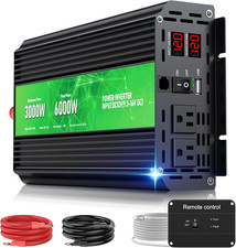 3000W Power Inverter 12V DC to 110V/120V AC Converter, 6000W Peak, LCD Display 