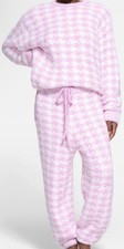 Women's Skims Pajamas S Pink White Plush Houndstooth Cozy Knit Set