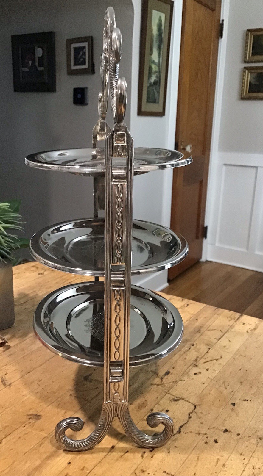 Vintage Edwardian Style  3 Tier Removable  Cake/Candy Stand Engraved Silverplate