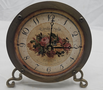 Genuine Timeworks Brass Le Jardin D' Emilie Fleuriste Mantel Desk Clock Floral