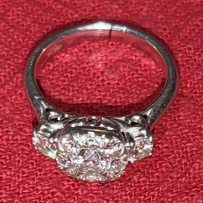 Platinum 950 Halo Round White Diamond Engagement Ring w/ Diamond Accents Sz 6