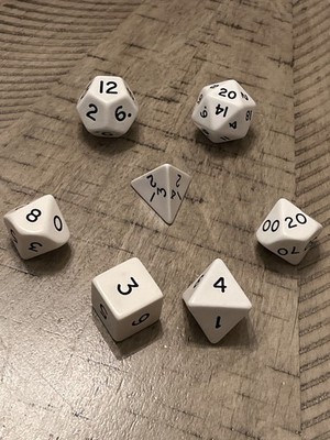 JUMBO white w/ black rpg ad&d dice set 011826dABZAG