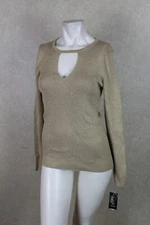 INC New WOMENS V neck  Ribbed Sweater Gold Sparkle Petite Size NWT  B3B2