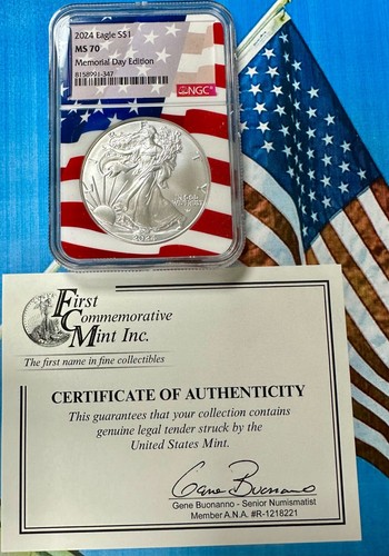 2024 AMERICAN SILVER EAGLE NGC MS 70 "MEMORIAL DAY" LIMITED EDITION FLAG CORE - Picture 3 of 3