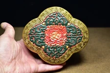 Chinese Vintage Lacquerware Box Painted Peony Flower Statue Keepsake Box Art