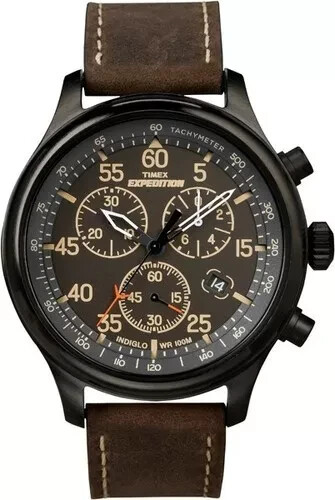 Timex T49905, Herren "Expedition" Leder Indiglo Uhr, Chronograph, Datum, NEU - Bild 1 von 4
