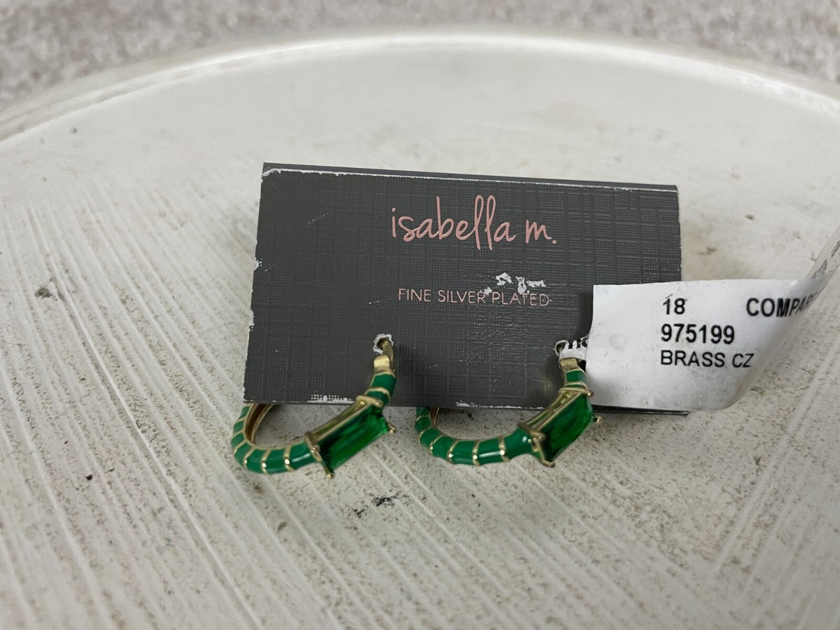 Isabella M Hoop Earrings Womens Fine Silver Plated Brass Cubic