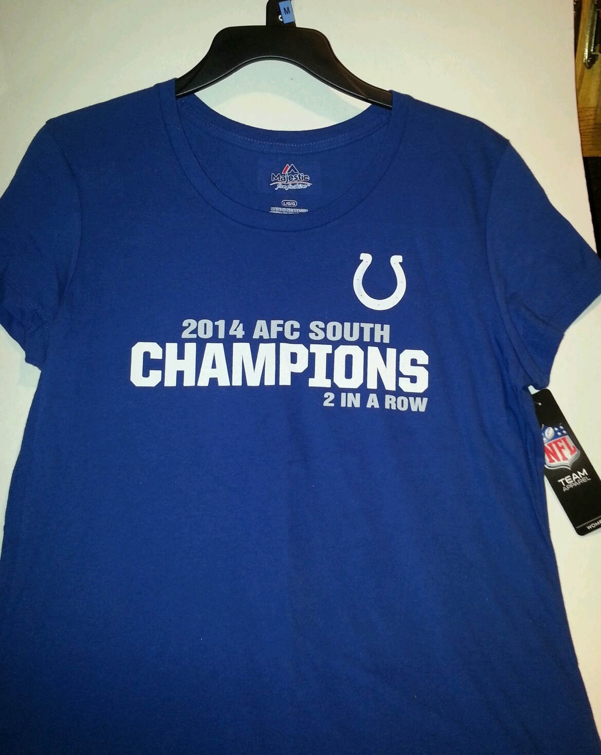 Donna NFL Majestic Indianapolis Colts Blu 2014 Champions 2 di fila S M L