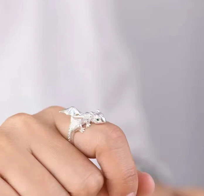 Adjustable Ring Silver Dragon Flying Fit Any Size  Quick Delivery Vintage — 第 4/4 张图片