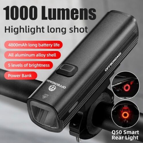 Bicycle Light 1000Lumen Bike Headlight Power Flashlight Handlebar USB Charging - Afbeelding 1 van 23