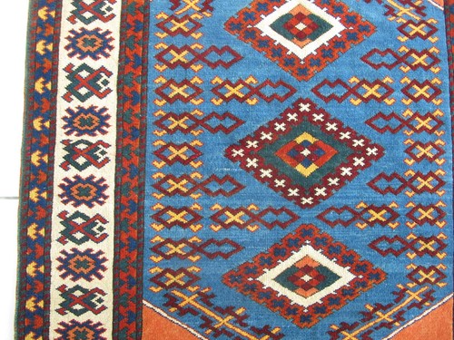 Hand Knotted Vintage Oriental Rug Antique Design Blue Orange Turkish Rug 48x65 - Picture 10 of 22