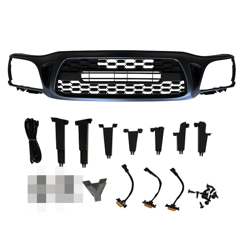 Front Bumper Grille For 2001 2002-2004 Tacoma Matte Black Grill W/3LEDs - Imagem 2 de 4