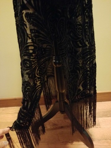 NWT Anne Klein Anne Black Womens Velvet Burnout Caftan Paisley Fringe Silk 2X/3X - Picture 9 of 12