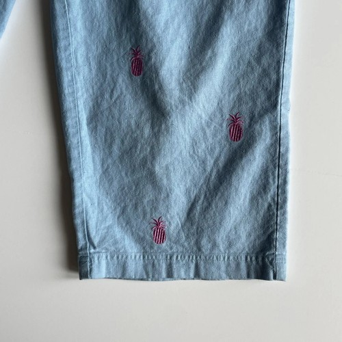 Natalie & Me Petites Medium Weekend Embroidered Linen Capris Pink Pineapples - Picture 3 of 14