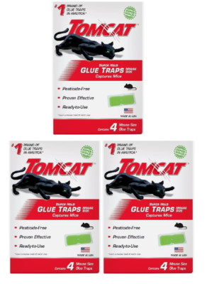 3 - Tomcat Super Hold Glue Traps Mouse Size, Contains 4 Traps - Captures Mice..