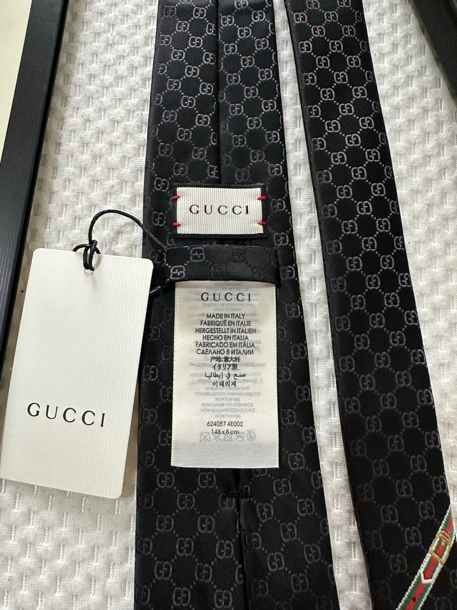 Gucci Men's GG Pattern Black 100% Silk Tie Widest 3.25