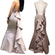 Ashley and Justin Satin Bridesmaid Dress 12 Mermaid Back Ruffle Removable Straps