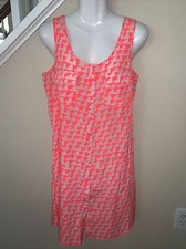 Gap Sleeveless Orange Geometric Button Front Shirt Dress Front Pockets Sz M