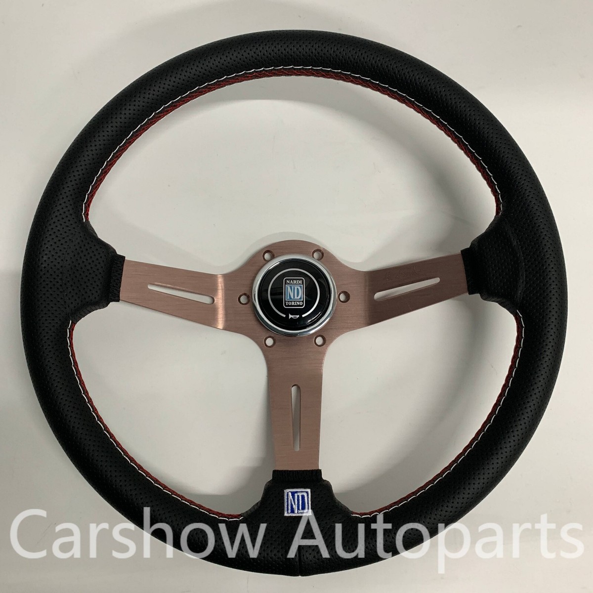 NARDI 350MM Mid-deep Perforated Leather Black Spoke Racing