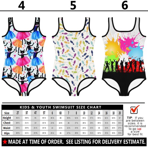 Kids Dance Swimsuit #1 - Baby Girl Teens Bathing Suit Dancer Tap Ballet Hip Hop - Picture 18 of 30