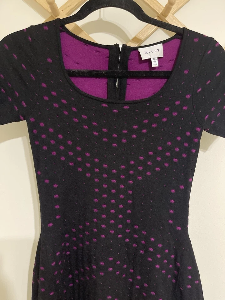 Vestido MILLY Niñas 14/16 Negro/Púrpura Pointelle Jacquard Ajuste y Acampanado Foto 2 de 4