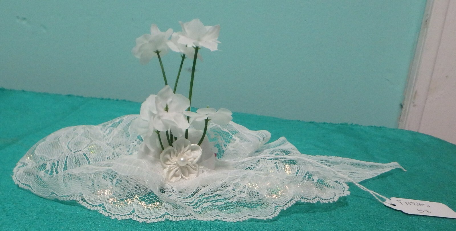 White Felt Fascinator White Lace Tall Flowers Women Girls Small