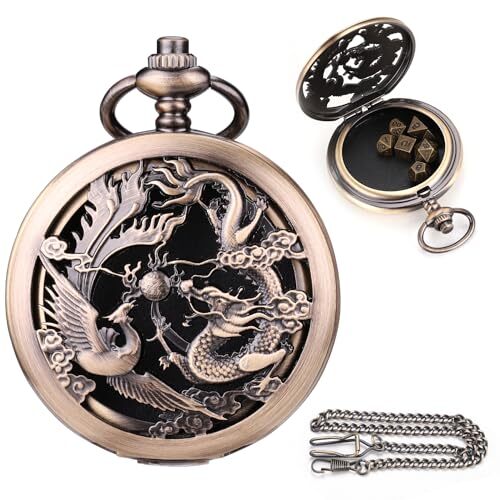 Mini D&D Dice Set DND Pocket Watch Shell 7PCS Micro Polyhedral Dice 3. Brown